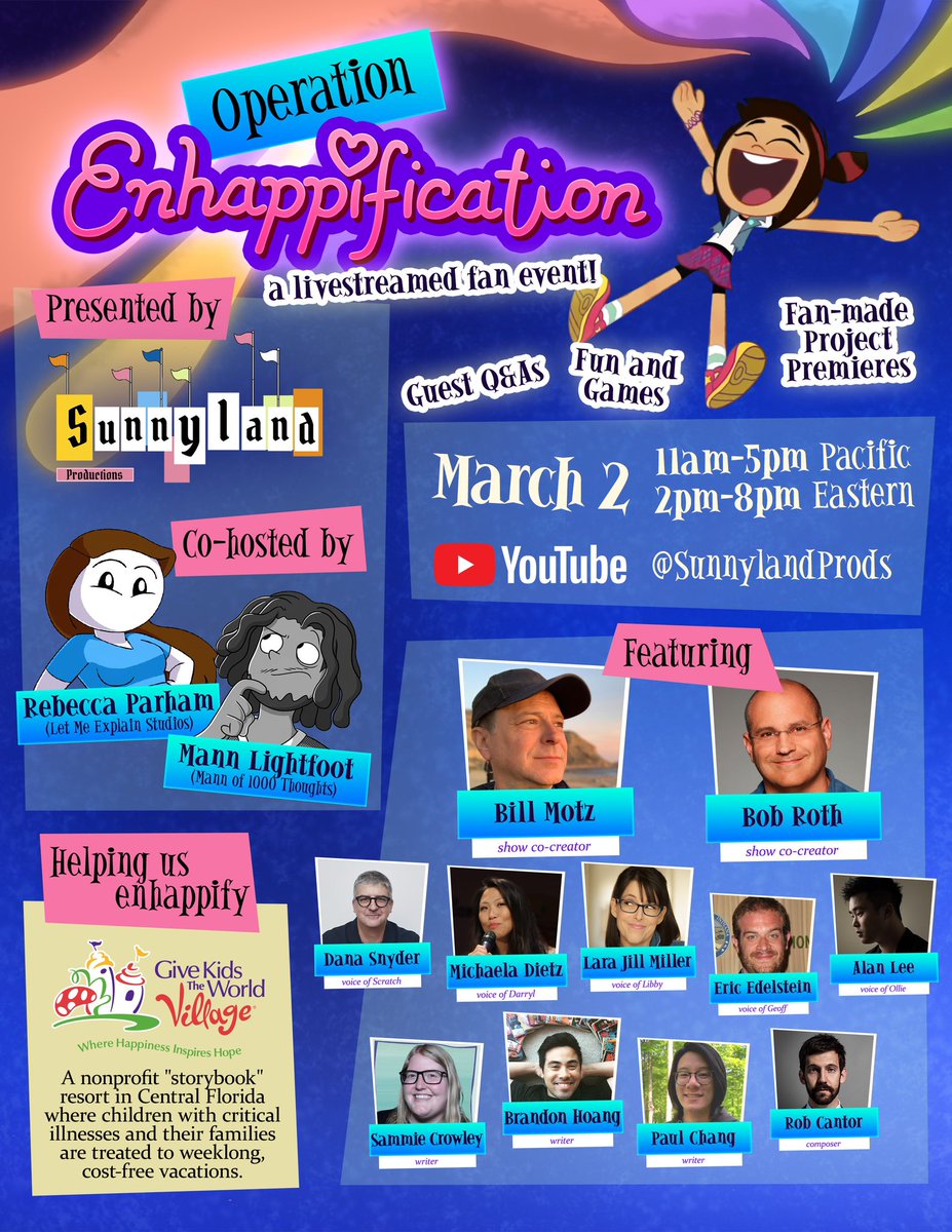 MARCH 2ND! Time to Enhappify, Explainers! You like Disney’s The Ghost and Molly McGee? I’ll be on a charity livestream on @SunnylandProds YouTube channel! Featuring the show’s creators, voice actors, writers, and composer! Games, Q&As, and more! See you there!