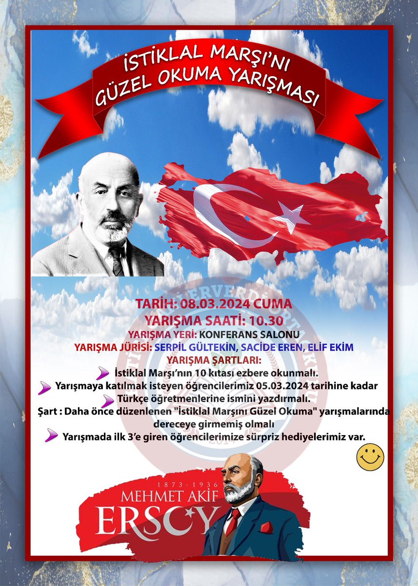 Okulumuz bünyesinde yapılan İstiklal Marşı’nı güzel okuma yarışma şartnamemiz yayınlanmıştır. Yarışmaya katılacak tüm öğrencilerimize başarılar <a href="/niluferilcemem/">Nilüfer İlçe MEM</a> <a href="/bursailmem16/">Bursa İl Millî Eğitim Müdürlüğü</a>