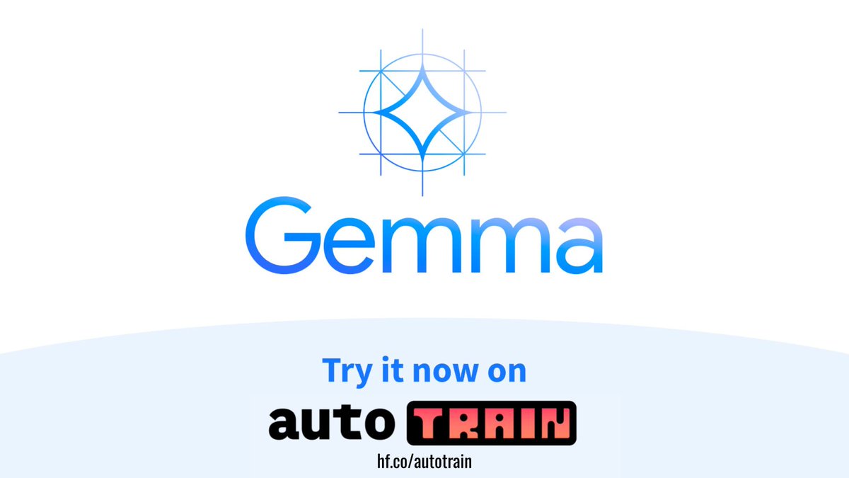 abhi1thakur's tweet photo. Google announced gemma today, and yes, its already supported in your favorite no-code finetuning tool: 🤗 AutoTrain 🚀 https://t.co/nnGX9P3CFK