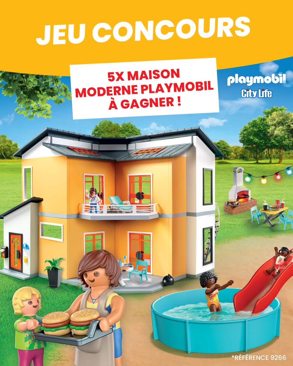 [JEU-CONCOURS PLAYMOBIL]

On vous fait gagner 5 Maison Moderne Playmobil, une superbe résidence spacieuse pour récréer des scènes de la vie quotidienne ! 🏡🎉

Pour participer, RDV sur notre compte Instagram instagram.com/joueclub.fr/ ou notre page Facebook : facebook.com/JoueClubFr
