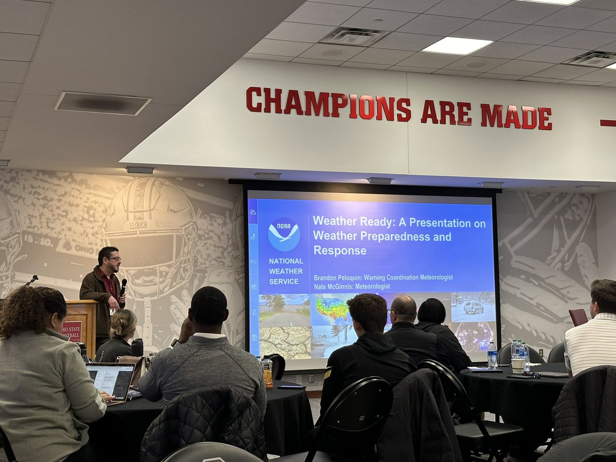 Attending a @cefmafacilities athletic conference and had an informative presentation from the local @NWSILN office for all the athletic event management staff present. Thanks Brandon and Nate!