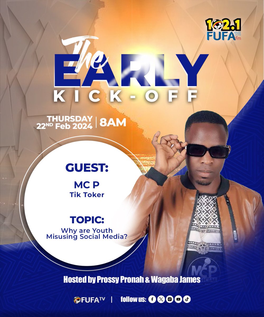 Join us tomorrow morning as we delve into the discussion on the reasons behind youth misusing social media, featuring the renowned TikToker MC P. Don't miss out! 

#AmakyaAmawoomu | #TheFootballRadio