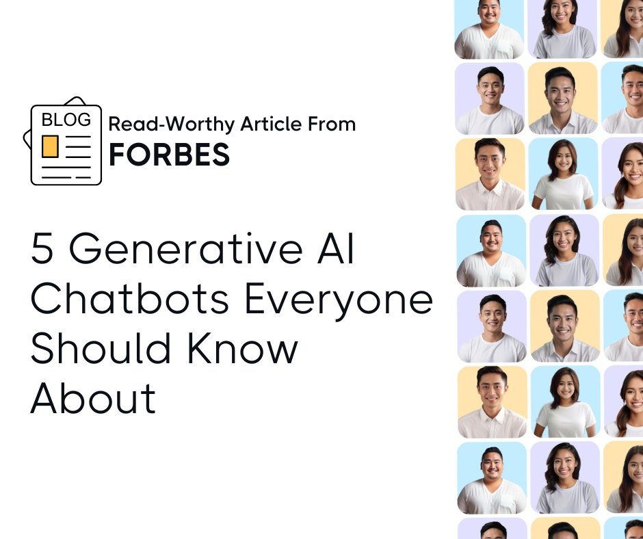 helpflowonline's tweet image. Explore the top 5 AI chatbots reshaping our digital world in Forbes' latest feature! 🤖💡 Innovation awaits.
Dive in to stay ahead: snip.ly/k1u61n
#AI #TechInnovation #HelpFlowShares #HelpFlow