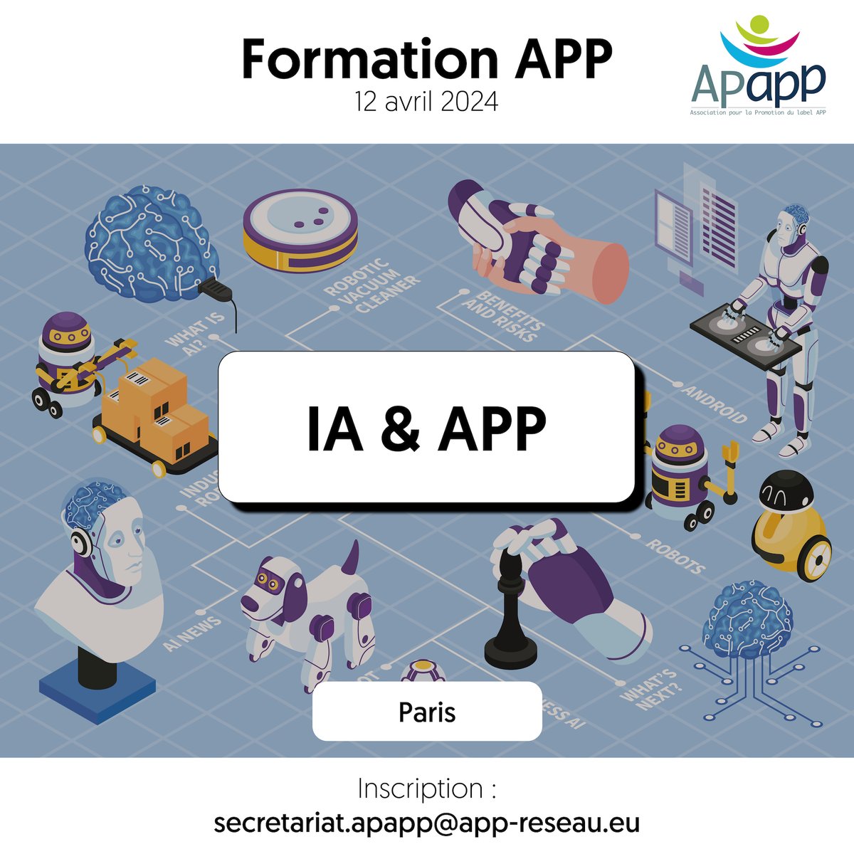 Le 12 avril prochain, en collaboration avec @jeanvds  se tient la formation #IA & APP. Cette session est conçue pour aider à comprendre comment intégrer le numérique et l'IA dans vos pratiques professionnelles en tant que #formateurs et #coordonnateurs au sein du #RéseauAPP