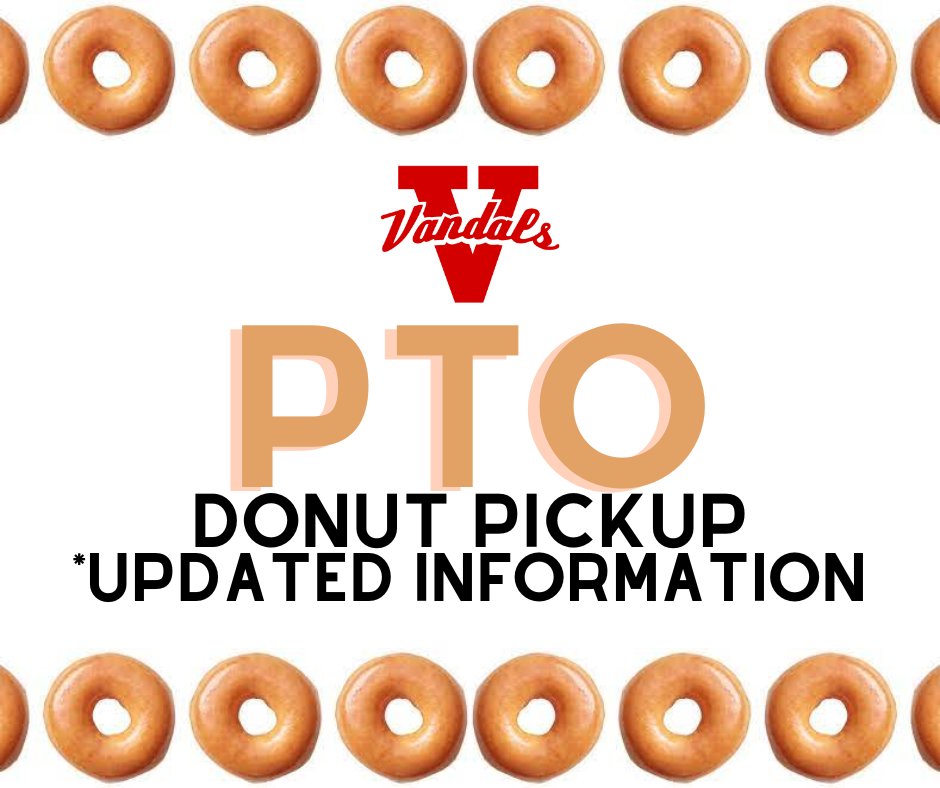 VandalsVjhs's tweet photo. If you sold Krispy Kreme donuts for PTO: 
Krispy Kreme pickup is in the COUNTY MARKET parking lot tomorrow, Thursday, February 22 from 3:30 p.m. to 6 p.m. All donuts must be picked up tomorrow. https://t.co/MvHr3CC4hR