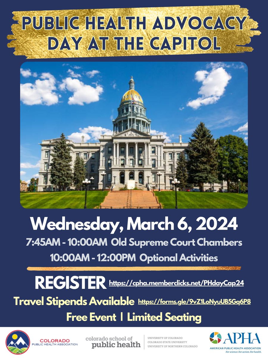 Public Health Advocacy Day At The Capitol is coming soon! Join us for this free event to connect with policymakers and learn more about public health policy priorities in our state. Registration: buff.ly/4bxLloT Stipend application: buff.ly/3waWSu4