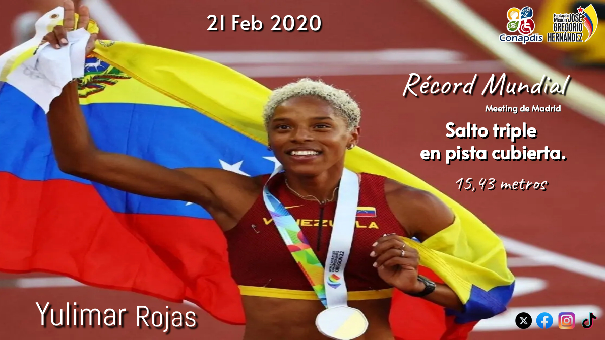 Récord mundial de salto triple en pista cubierta, alcanzando 15,43 metros y superando el récord anterior de 15,36 que había obtenido la rusa Tatiana Lébedeva en 2004 (2020).
#21Feb