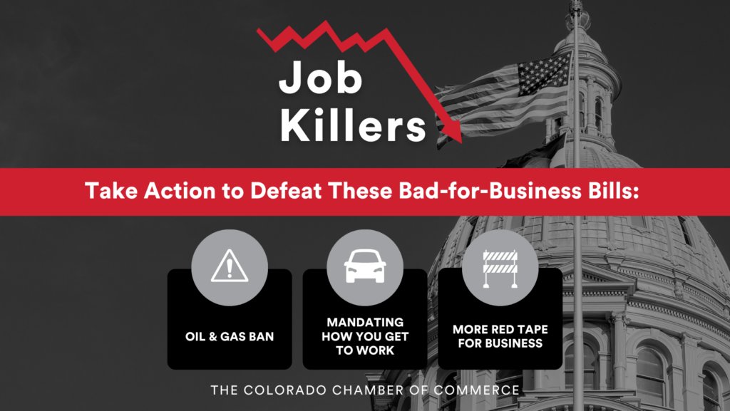 ColoradoChamber's tweet photo. ACTION ALERT: Job-killing bills are coming! Sign our petition to OPPOSE legislation that would threaten hundreds of thousands of jobs across the state. https://t.co/Ja5OJBFRvk https://t.co/qb5Mbtnudf