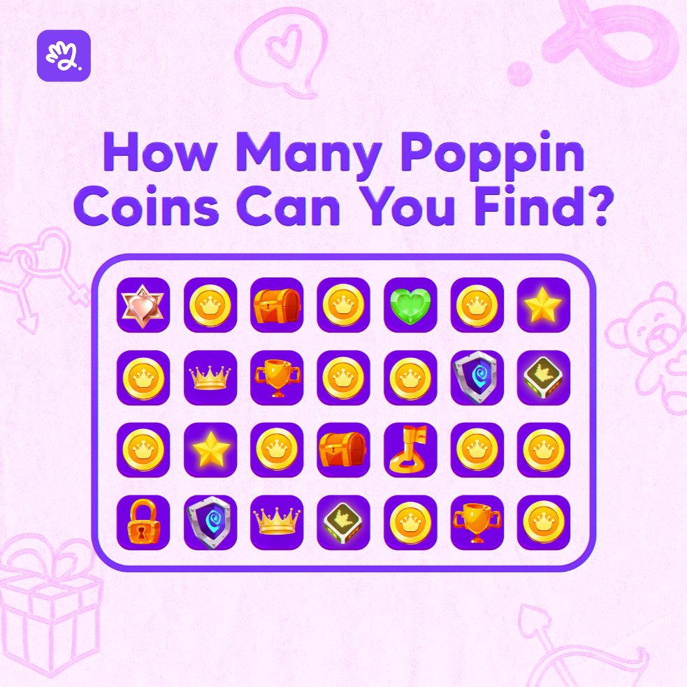 Poppinverse's tweet photo. Can you spot all the poppin coins?

Tell us the number of purple coins you can find on this image, and you just might win some real coins!

Drop your answers in the comment section below.

#poppin #PoppinVerse #gaming #bettingtwitter https://t.co/rr4RJwjmB1