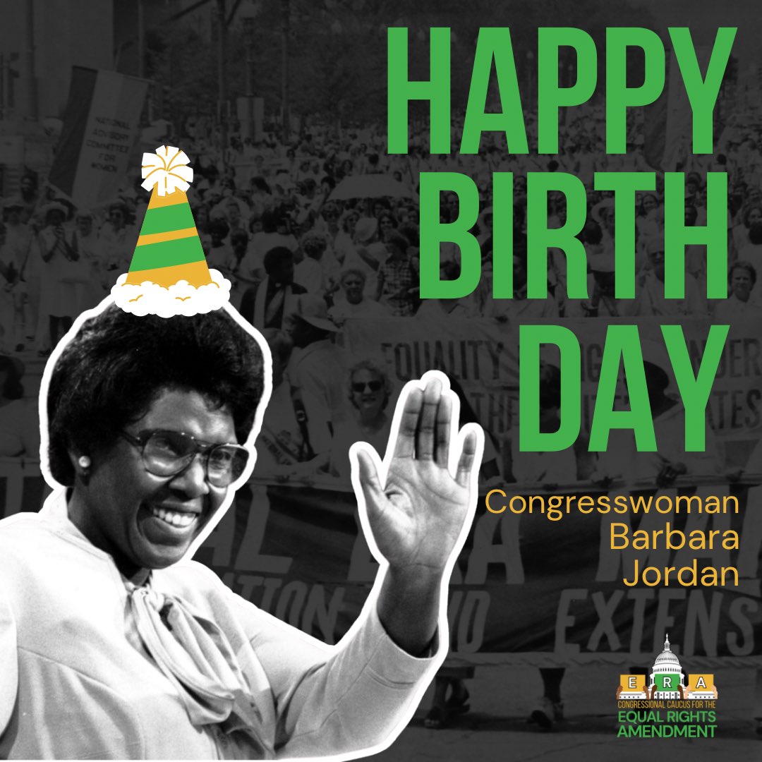 Happy Birthday to trailblazer Barbara Jordan, the first Black woman from the South elected to Congress and a fierce advocate for the Equal Rights Amendment 🎉💚