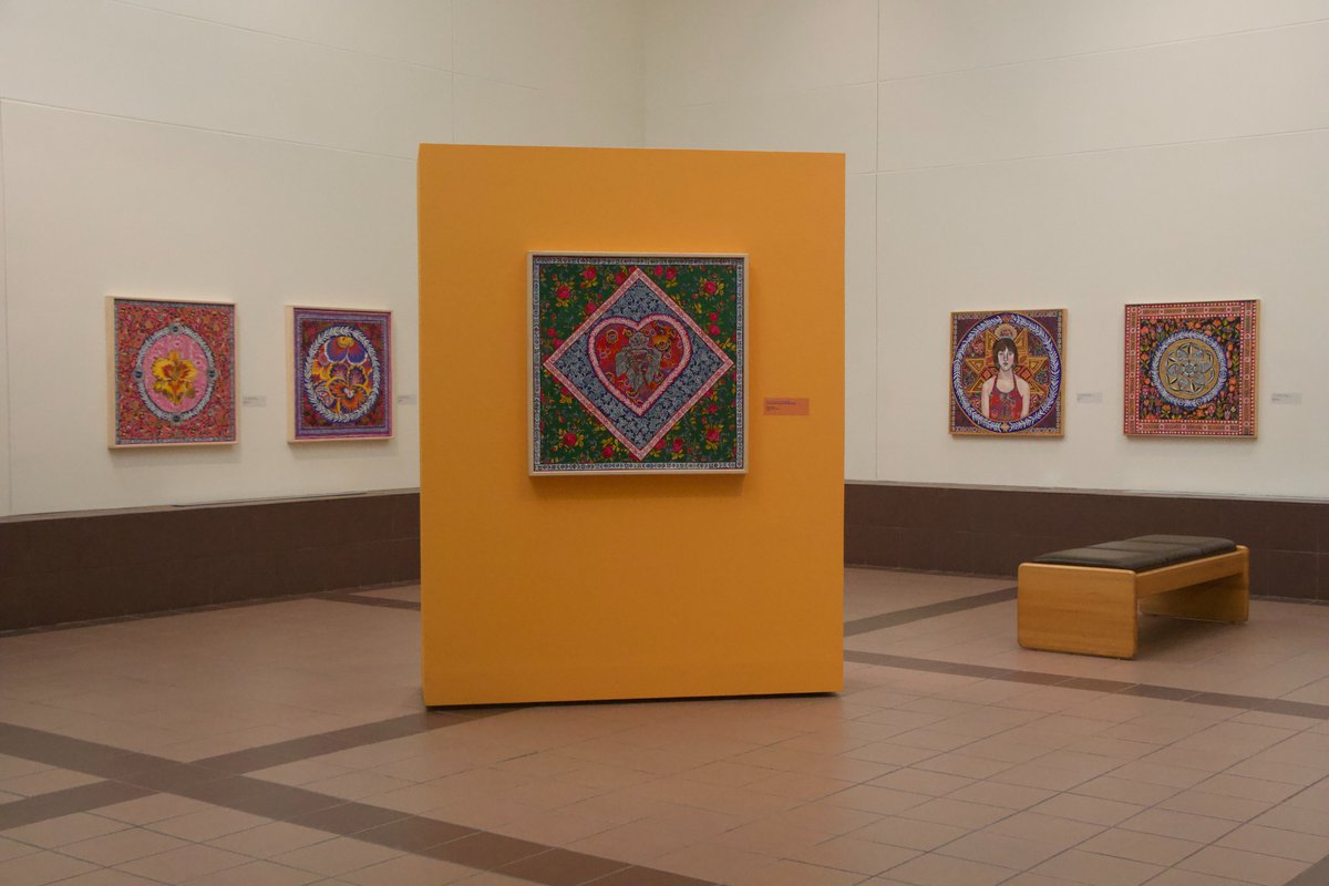 Welcome to Gallery Gems! 

This week we have this painting by Alison Aune, a professor of Art Education here at UMD. This piece is titled "Leading With Our Hearts". 

You can see this painting along with other faculty art in the Art and Design Faculty Staff Exhibition.