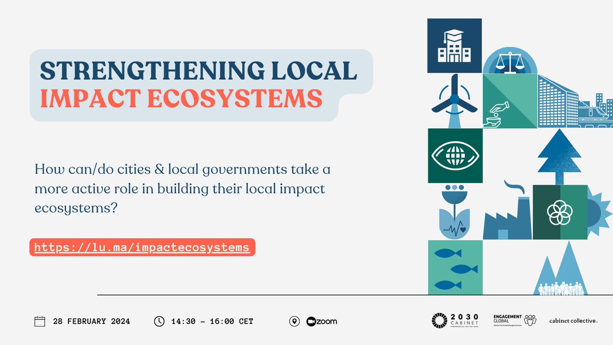 How do you strengthen local #impact #ecosystems? Where to start? Questions to practitioners & experts in the field on Wednesday 28/02 @ 14:30 CET Will you join? 🔗 lu.ma/impactecosyste… with @HeikkilaStina @guglielmoa @immwillems @2030Cabinet @wearecabinet @GoalsDirectory
