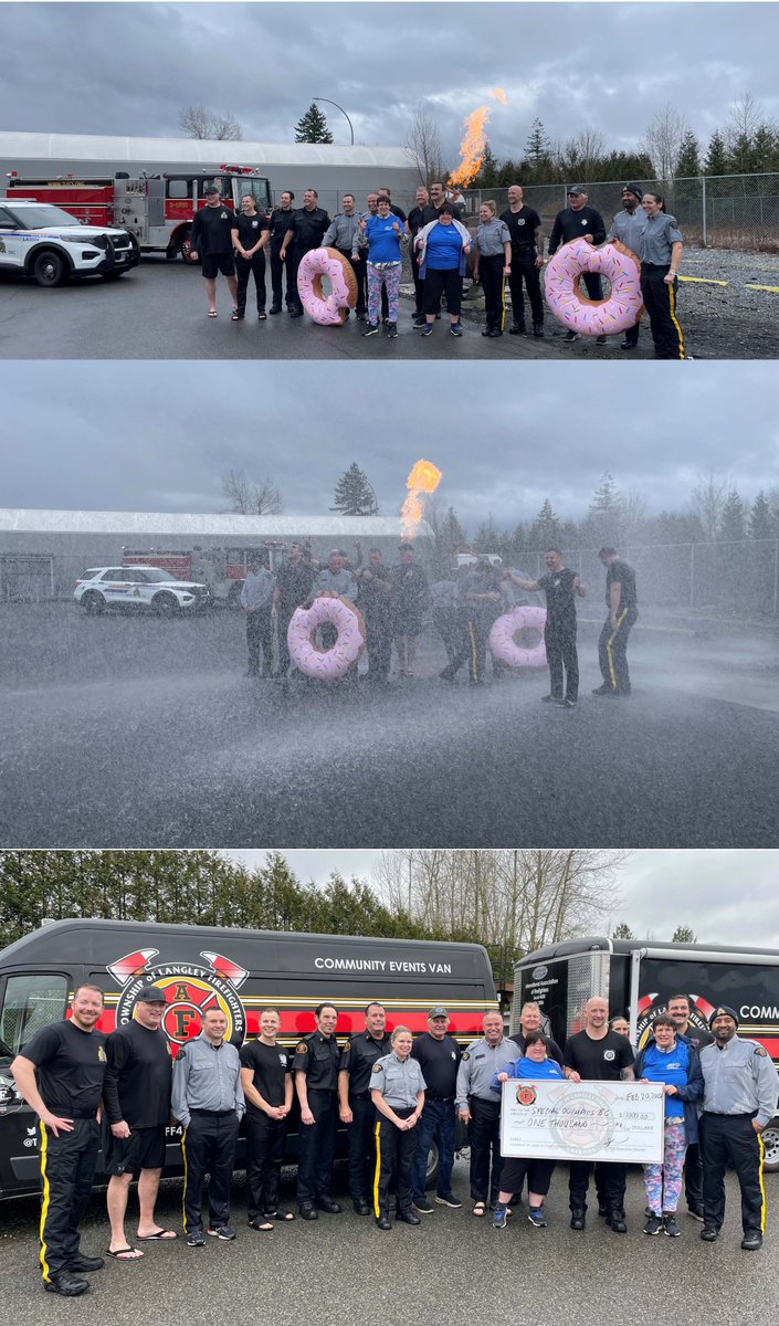 Langley RCMP members and the Township of Langley Fire Dept took part in the Polar Plunge yesterday to support @sobcsociety. Thank you @TLFDFire for your generous donation!