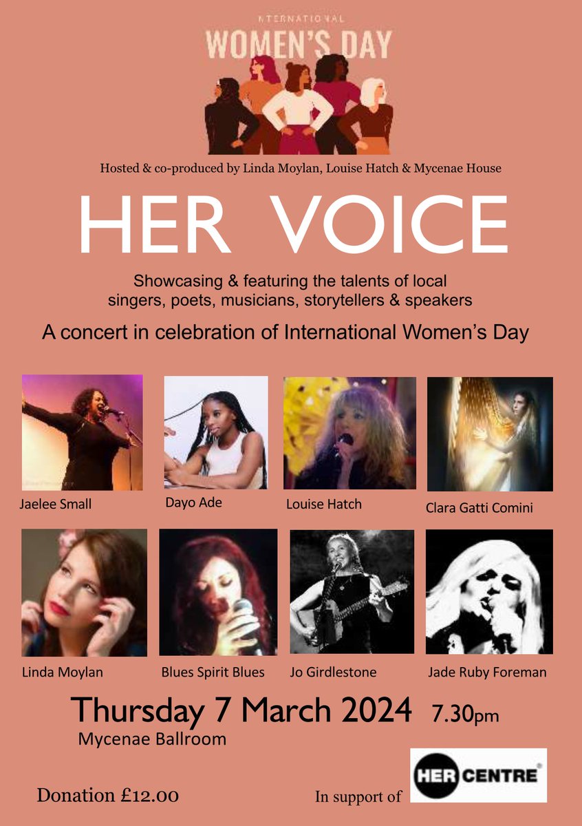 So excited for the #InternationalWomensDay events coming up here in #Blackheath next month: Thurs 7 March - HER VOICE a #concert featuring the talents of local women artists, musicians, poets & speakers, in aid of Her Centre. Donation £12 via wegottickets.com/event/608348