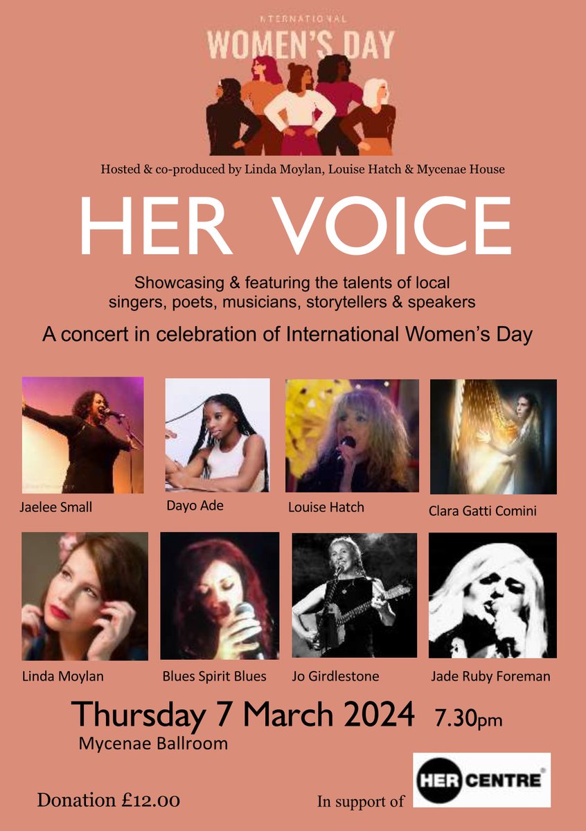 So excited for the #InternationalWomensDay events coming up here in #Blackheath next month:

Thurs 7 March - HER VOICE a #concert featuring the talents of local women artists, musicians, poets &amp; speakers, in aid of Her Centre. Donation £12 via wegottickets.com/event/608348