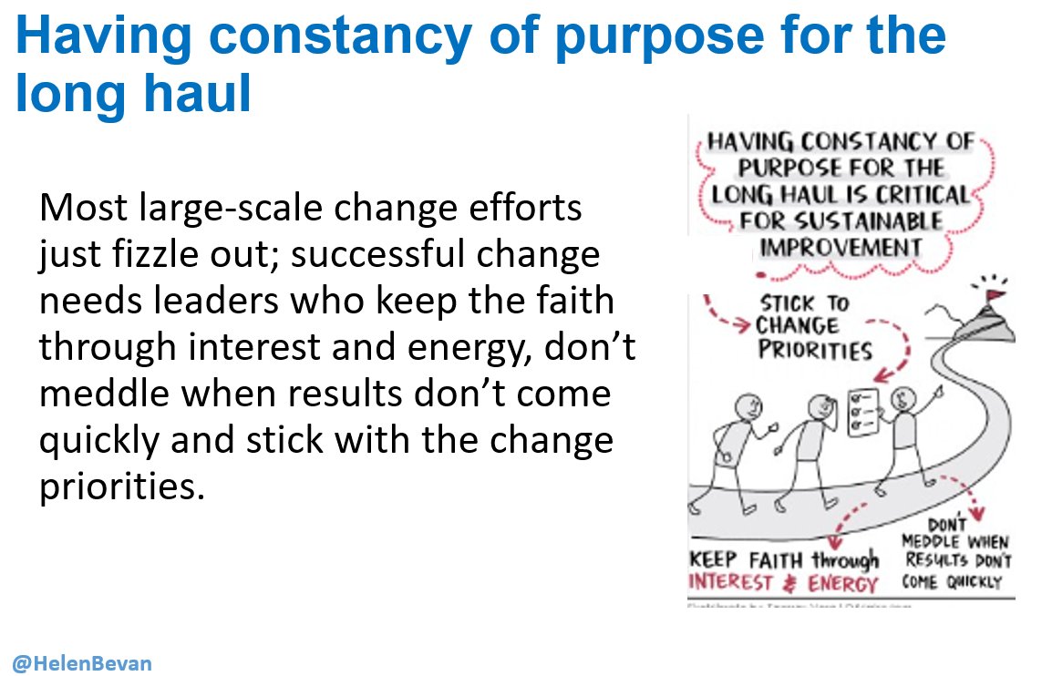 On my way to Dublin to deliver a keynote at #FMNconf2024 tomorrow. My topic is what organisations that succeed at large-scale change do differently to others. One key factor is keeping constancy of purpose for the long haul: -allowing time for the changes to work through &…