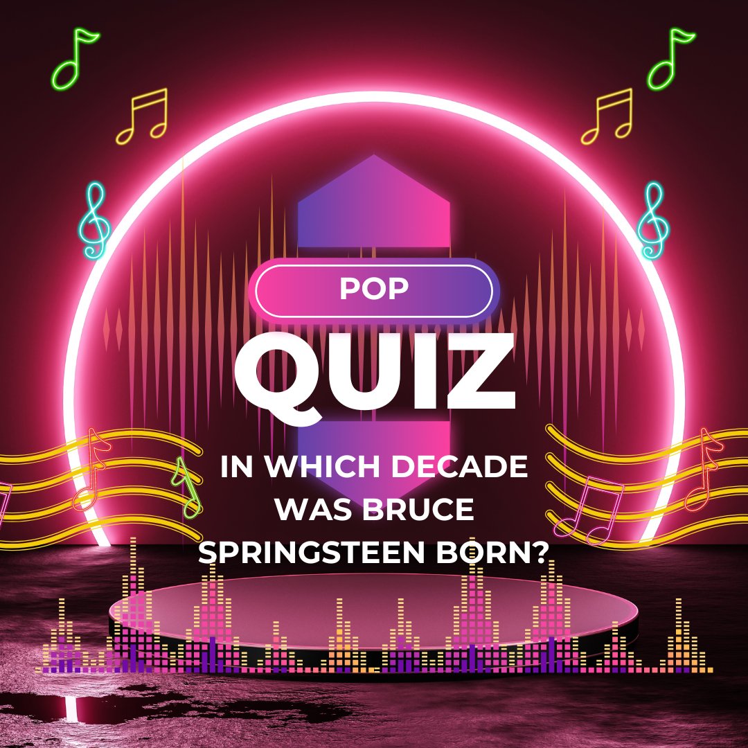 Q. In what decade was Bruce Springsteen born? #Music #Quiz #Pop #PopQuiz