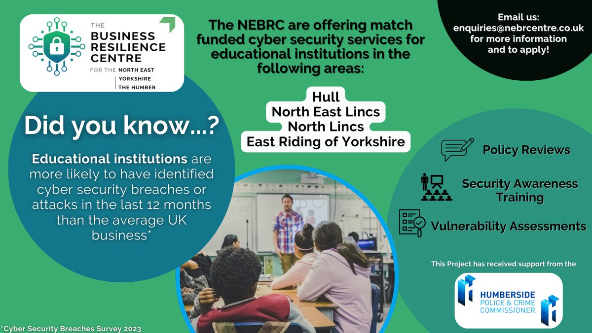 Humberside PCC (@humbersidepcc) on Twitter photo Police and Crime Commissioner Jonathan Evison has announced a new grant opportunity for schools and colleges to help improve their Cyber Security, in partnership with the North East Business Resilience Centre <a href="/nebrcentre/">North East Business Resilience Centre</a> Read more at ow.ly/BJPz50QGbM0 Police and Crime Commissioner Jonathan Evison has announced a new grant opportunity for schools and colleges to help improve their Cyber Security, in partnership with the North East Business Resilience Centre <a href="/nebrcentre/">North East Business Resilience Centre</a> Read more at ow.ly/BJPz50QGbM0