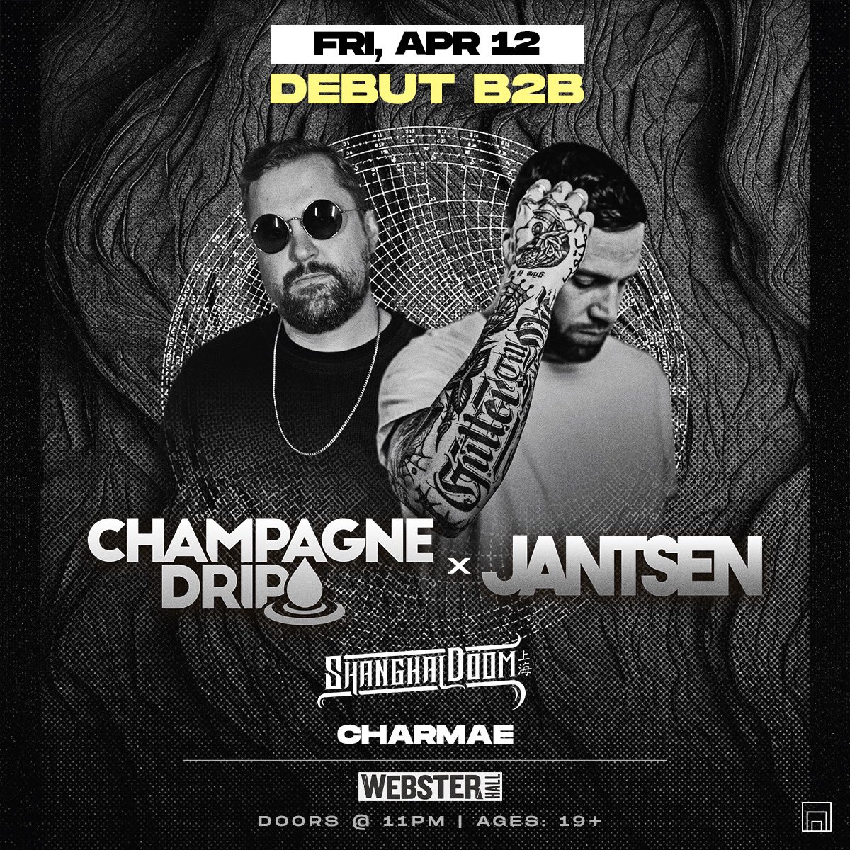 Webster Hall NYC!! We’re coming through on 4/12 to support the homies @jantsenmusic x @ChampagneDrip for their debut b2b!! See yall there 🫡