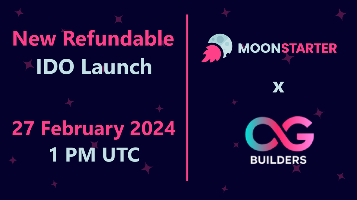 moonstarter_off's tweet photo. Dear Community,

We are happy to announce that @OGamesBuilders  has selected MoonStarter as one of their launchpads for their IDO sale.

Full details: https://t.co/Ln7kf8BJNb✅

Some juicy info: 
- 100% unlock at TGE 👑
- Listing on DEX, CEX on February 29 📊
- Refundable IDO 🎉 https://t.co/heiCRQya9C

The #MoonStarter Team