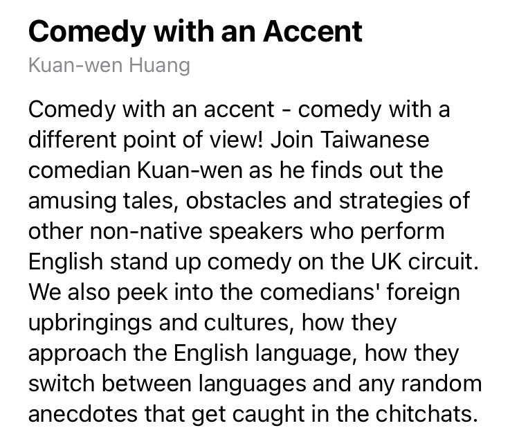 Just Films & that (@films_that) on Twitter photo It's Friendsday!
This week, why not get friendly and have a laugh with Comedy with an Accent (with <a href="/kuanwen_huang/">Kuan-wen Huang</a> )
Get it wherever you get your podcasts! It's Friendsday!
This week, why not get friendly and have a laugh with Comedy with an Accent (with <a href="/kuanwen_huang/">Kuan-wen Huang</a> )
Get it wherever you get your podcasts!