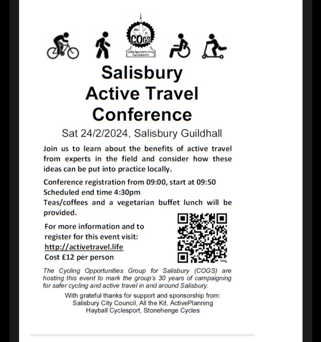 Still a few places left for this conference on Saturday. Hope to see you there. <a href="/Activetravelsal/">Active Travel Salisbury</a> <a href="/Al_BaylissLD/">Cllr Al Bayliss 🔶🌍♻️🇬🇧🇪🇺</a> <a href="/journalupdate/">Salisbury Journal</a>