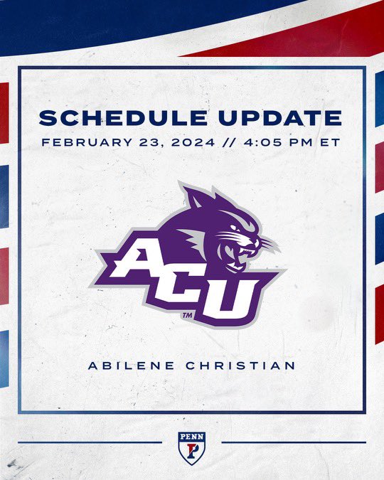 SCHEDULE UPDATE: Friday’s season opener at Abilene Christian has been moved forward to a 4:05 ET first pitch.

The game will still be streamed on ESPN+.

#QuakeShow | #FightOnPenn