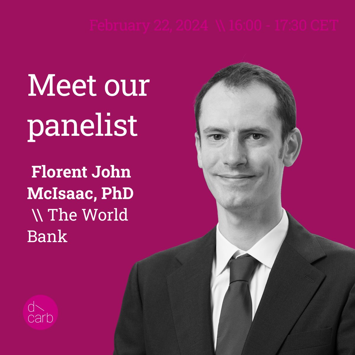 d\carb future economy forum (@decarb_world) on Twitter photo ⏰⏰ Still some time left to register for our event!
Meet our last panelist, Florent McIsaac 🗣, senior economist at the <a href="/WorldBank/">World Bank</a>🌏
📅 February 22nd, 2024, 16h-17h30 CET
🖱 Register here: lu.ma/macro-climate-… ⏰⏰ Still some time left to register for our event!
Meet our last panelist, Florent McIsaac 🗣, senior economist at the <a href="/WorldBank/">World Bank</a>🌏
📅 February 22nd, 2024, 16h-17h30 CET
🖱 Register here: lu.ma/macro-climate-…