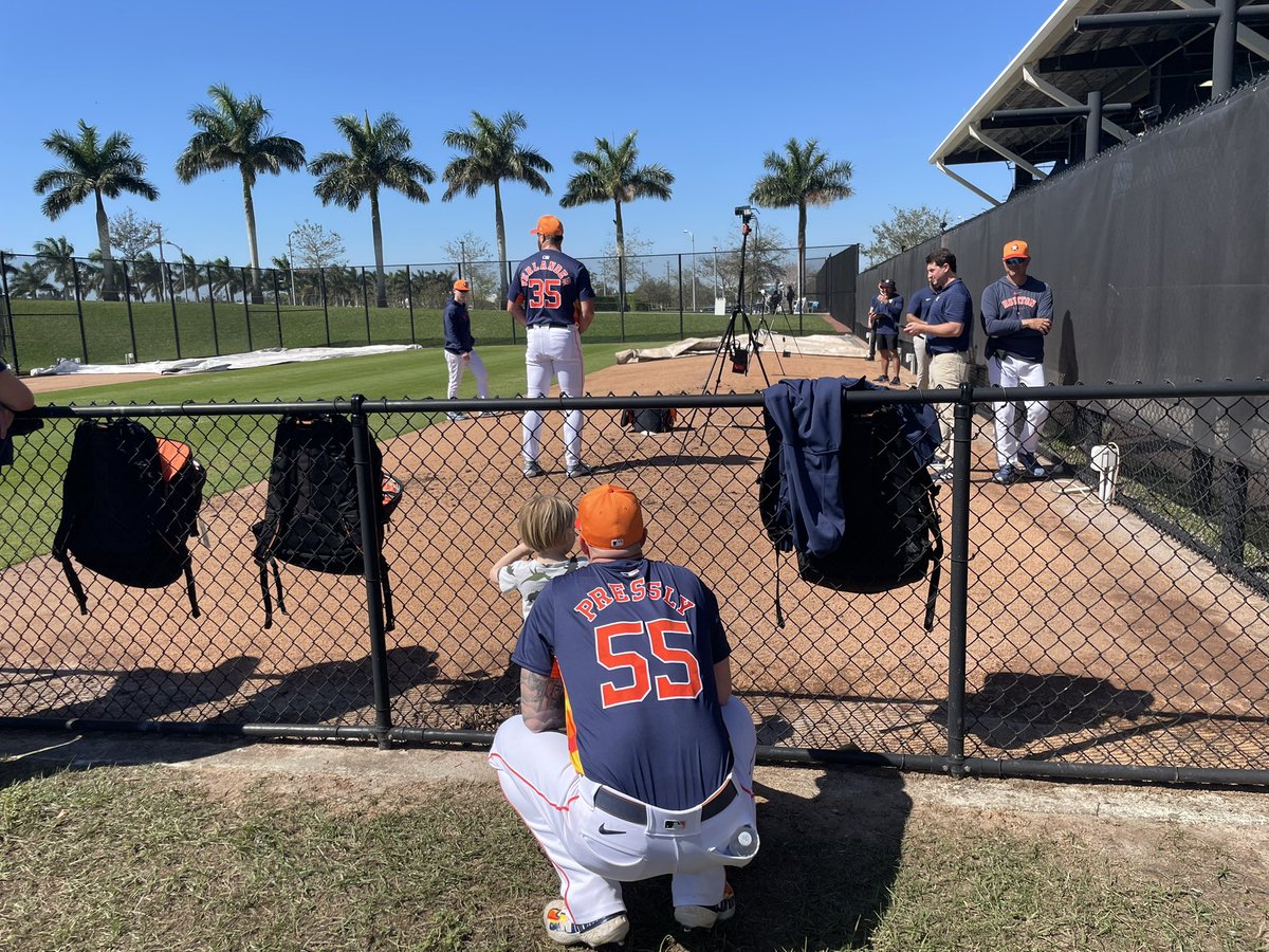 Ryan Pressly brought his son to watch some of Justin Verlander’s bullpen.