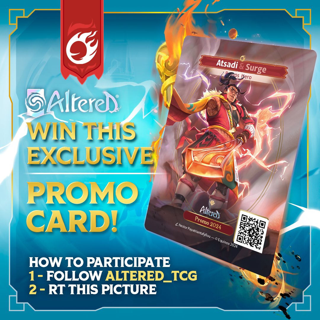 New heroes, new promos, new giveaways.

📖 Follow Altered TCG &amp; RT this post
🕰️ The contest will end in 24 hours!

One entry per person!
One winner per social media

👉ow.ly/Q9cs50Qr23V