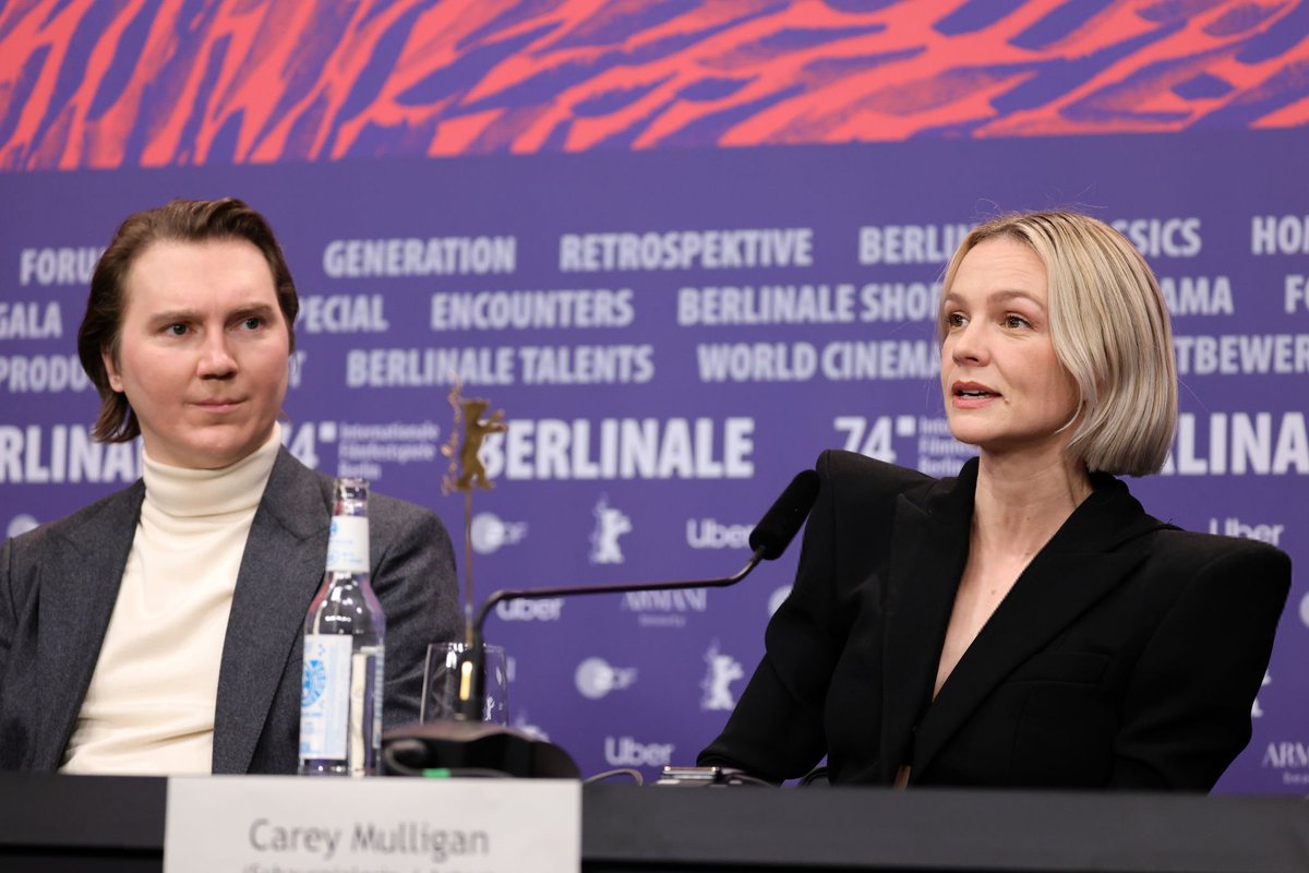 Paul Dano, Carey Mulligan and Adam Sandler at the press conference for “SPACEMAN”.