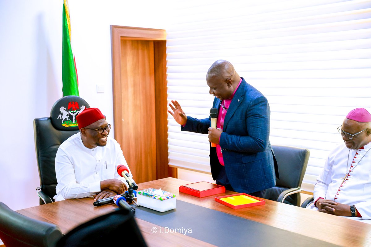 GovernorAUF's tweet photo. Grateful for the fruitful discussion with CAN President Dr. Daniel Okoh. As we navigate through challenges, let us unite behind policies aimed at uplifting our people. Their support and prayers are invaluable as we work towards peace, unity, and progress in Adamawa. https://t.co/s4HMwZCV6S