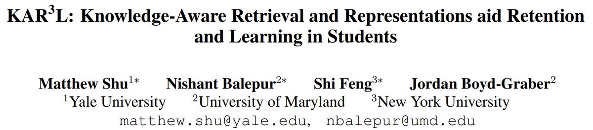 Can we enhance flashcard scheduling by harnessing the untapped textual content of flashcards?🤔 Excited to share our work on developing KARL, an NLP-powered adaptive learning tool! 🚀📚 Paper: arxiv.org/pdf/2402.12291… Live Demo: karl.qanta.org