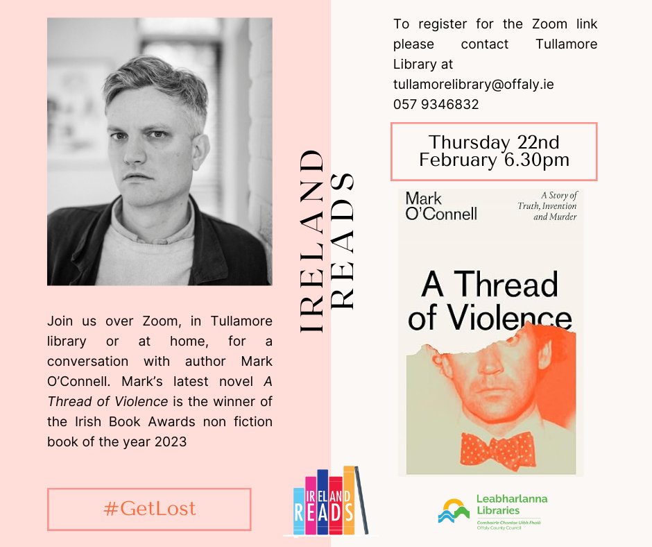 We're looking forward to speaking to @mrkocnnll about his book, 'A Thread of Violence' at Tullamore Library on Thursday, Feb 22nd at 6.30pm.
#IrelandReads #GetLost #RightToRead