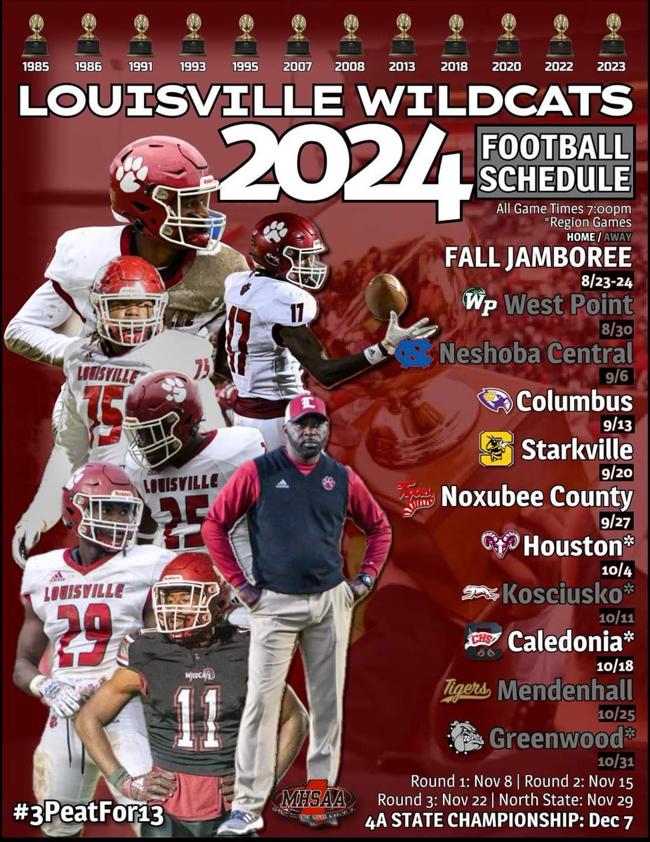 Them BIG Louisville Wildcats ready to win our third State title in a row.

We are currently tied at number one with gold balls in the state with West Point.

85, 86, 91, 93, 95, 07, 08, 13, 18, 20, 22, 23

ALL WE DO IS WIN.

#NATIONBUSINESS