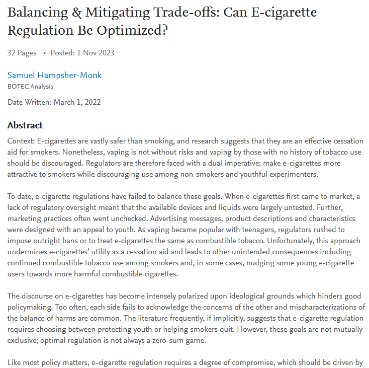 phil_w888's tweet photo. "...there are more than two and a half times as many Americans who might be harmed by policies inhibiting the substitution of combustibles for e-cigarettes as there are Americans for whom e-cigarette use represents a net increase in harm."

https://t.co/xGTz8tC0JX https://t.co/vPXttoi8LR