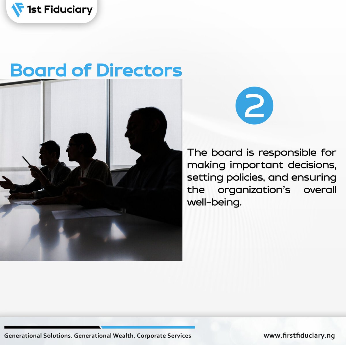Firstfiduciary's tweet photo. Swipe through to learn more about the responsibilities, specific duties of the Board of Directors as well as those who make up the Board of Directors.
#BoardofDirectors #Corporategovernance #company #firm #boardevaluation #firstfiduciary https://t.co/jbmrJd4UJt