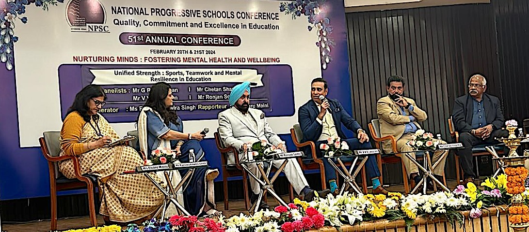 g_rajaraman's tweet photo. It was a treat listening to @VVSLaxman281, @chetans1987 & @SodhiRonjan at the National Progressive Schools Conference. Each was nudged by moderator Radhika Kawlra Singh @approach33 to share his insights on Sports and Mental Resilience in Education. #LearningWhileSharing https://t.co/ai1Iv5hfJo