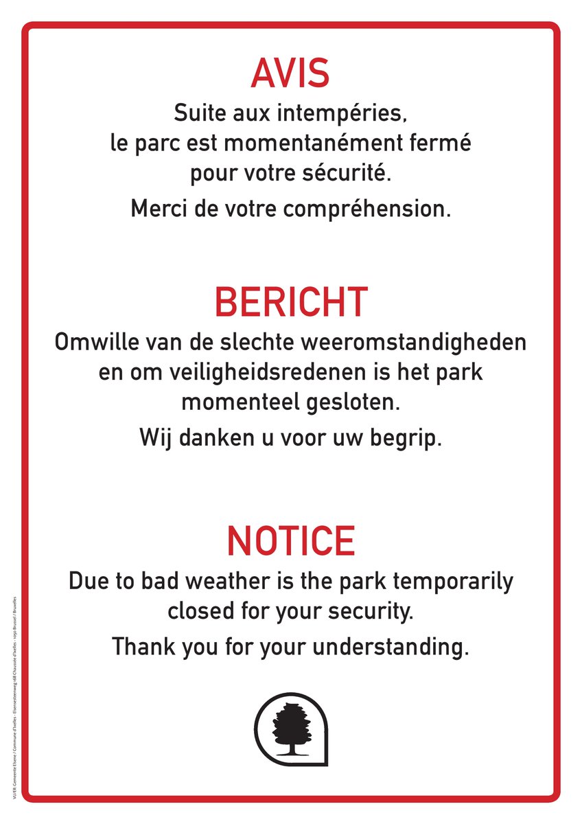 Er worden #windstoten van meer dan 80 km/u verwacht boven België deze donderdagmiddag 22 februari! 
 
Daarom sluiten we de parken in #Elsene van DONDERDAG 22/02 vroeg in de namiddag tot vrijdagochtend 23 februari.