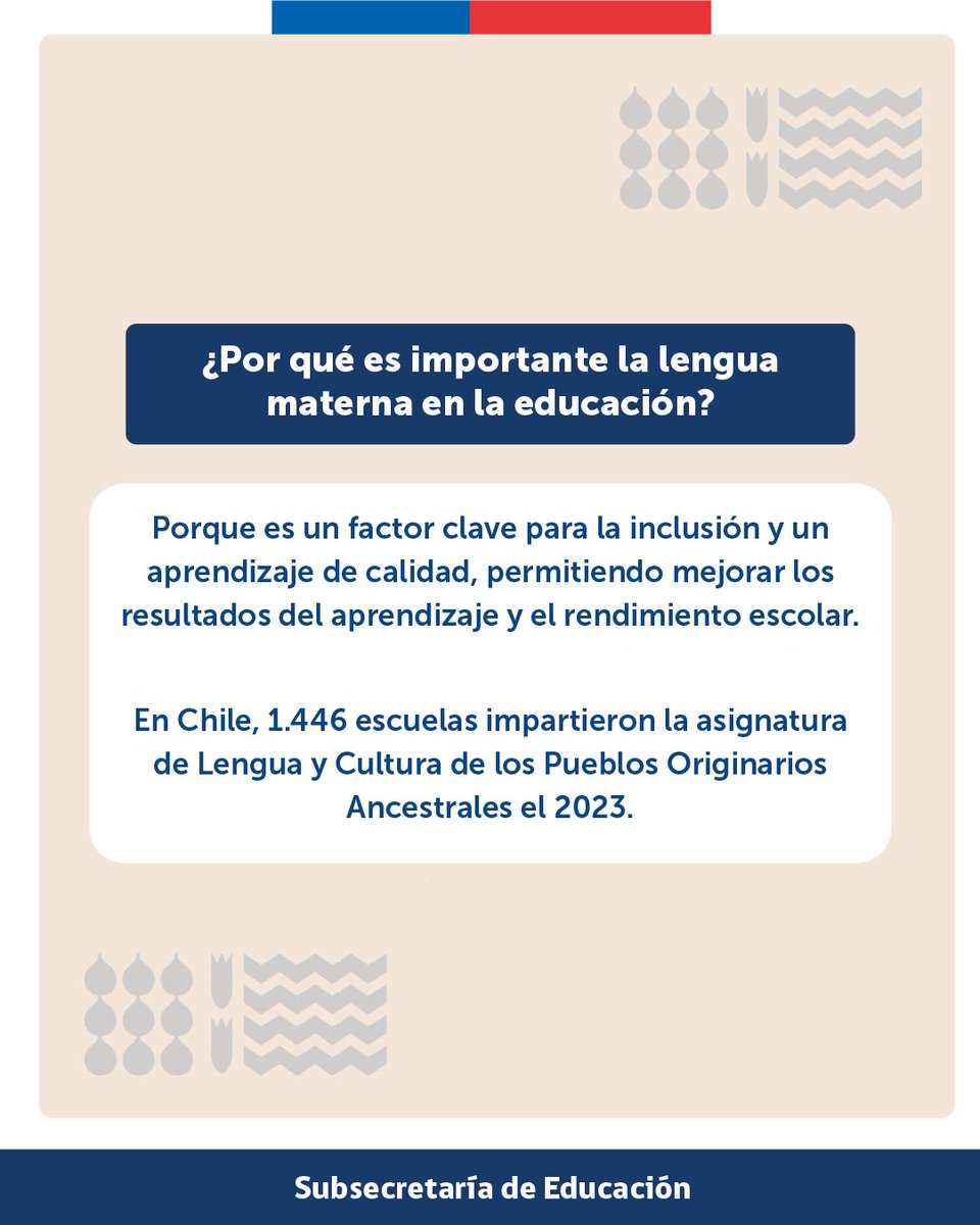 subeduc's tweet photo. El Mineduc, a través del Programa de Educación Intercultural Bilingüe (PEIB), impulsa una política educativa inclusiva, conectando con la riqueza lingüística y cultural de los pueblos originarios reconocidos en la Ley Indígena N°19.253.  Conoce más en https://t.co/HTbdTalOXb 🔗 https://t.co/Y14NudqiJ6