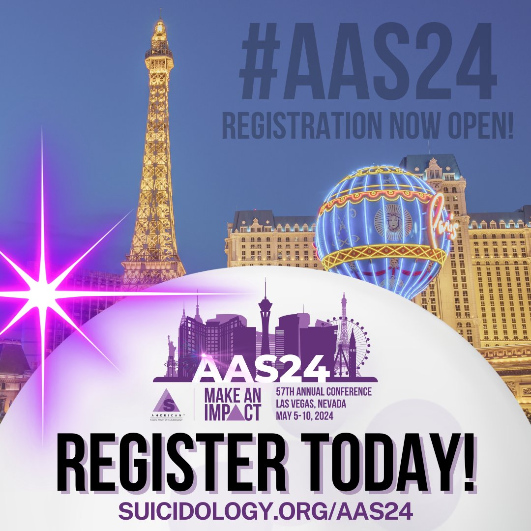 Register for #AAS24 and join the biggest annual gathering of the #Suicidology community. #AAS #AAS24 #AASMakeAnImpact #suicide #suicideprevention #mentalhealth #crisis