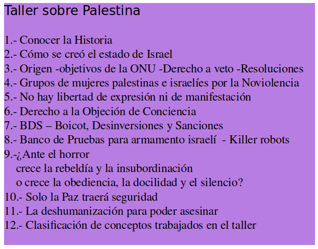 ☮️ Taller Palestina 

Mujeres de Negro contra la Guerra <a href="/MdN_Madrid/">Mujeres de Negro contra la Guerra - Madrid</a> mujeresdenegromadrid.blogspot.com

 y EducaRueca.org 

te ofrecemos materiales para trabajar en el aula

🌿🌿🌿Solo la negociación traerá seguridad y Paz

🧵Twitter x.com/yolajb/status/…

prezi.com/view/kmImJqmsc…