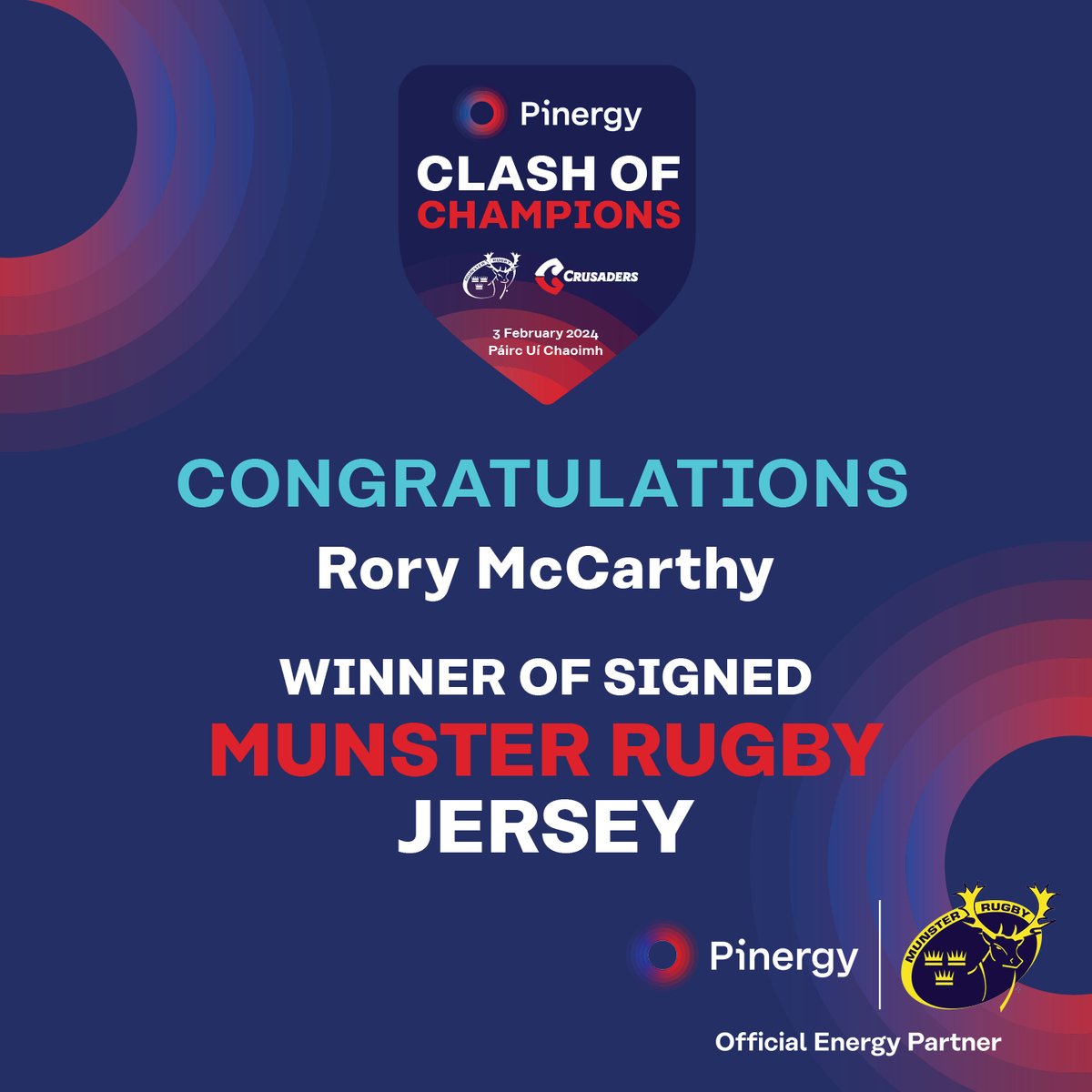 Congratulations to Rory McCarthy who was the lucky winner of our signed Munster Rugby Jersey from the recent Munster Rugby V Crusaders game in Supervalu Paírc Uí Chaoimh. 🏉

#PoweringTheDifference
#MunsterRugby
#MunVCru
#MunsterInThePairc
#SUAF