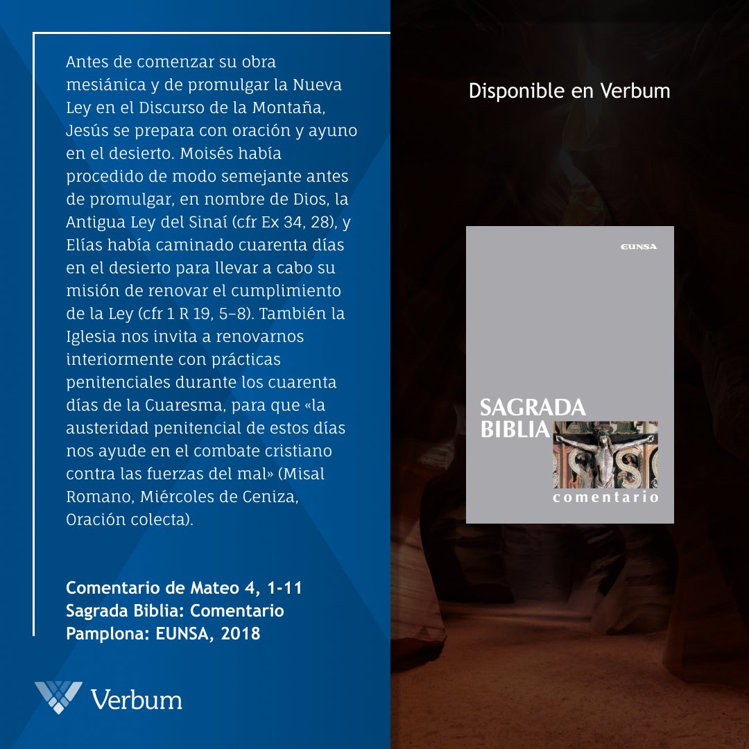 VerbumEspanol's tweet photo. Reflexiona sobre la preparación espiritual de Jesús en el desierto con el 'Comentario de Mateo 4, 1-11' de la Sagrada Biblia: Comentario. https://t.co/SPYhC9LWH4  

#Espiritualidad #Cuaresma https://t.co/0DozSJ8keB