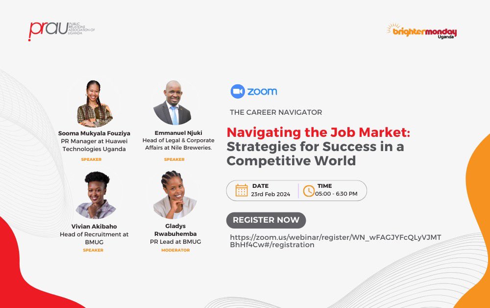 2 days left! 🚀 Unlock new heights in your professional journey and stay at the forefront of the buisiness world this Friday at 5pm with The Career Navigator webinar series brought to by @BrighterMonUG and @PRAU_Uganda! Grab your spot now 👉 brnw.ch/21wHb0U