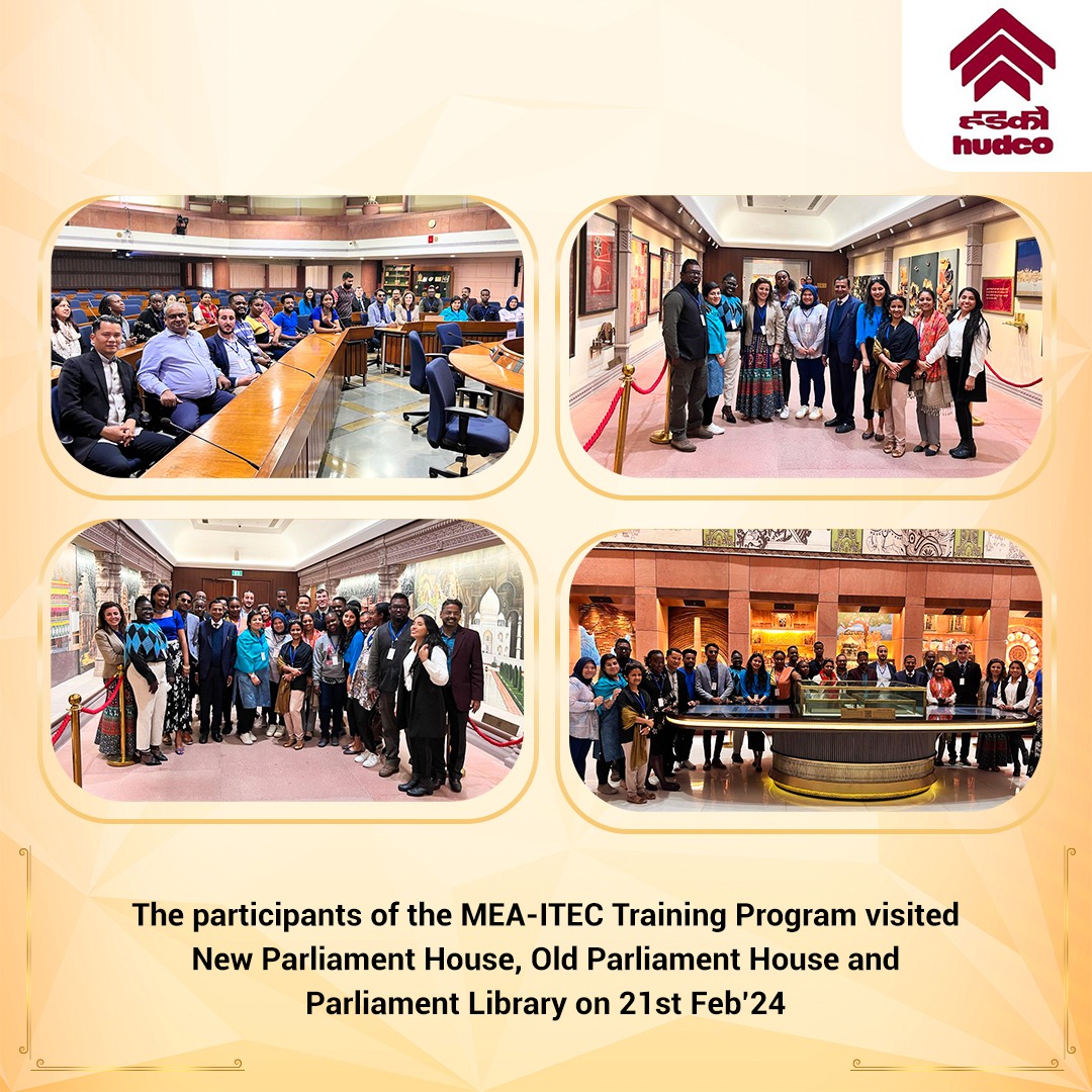 #21stFebruary 2024 The #participants of the #MEA #ITEC #trainingprogram, being organized by HUDCO's HSMI, visited New Parliament House, Old Parliament House and Parliament #library