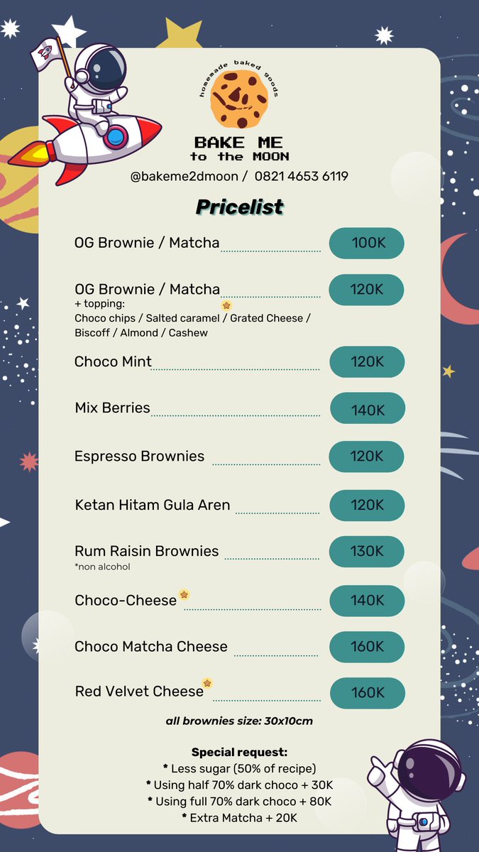 bakeme2dmoon's tweet image. Bantu RETWEET dong kakak~ 

Aku jual macam-macam brownies, ada OG Brownie &amp;amp; Matcha Brownie yg bisa ditambah macam-macam topping. Ada juga macam brownies yang lain.

Brownies nya fudgy, moist, chocolaty. Gak kering dan gak kemanisan (bisa request less sugar).