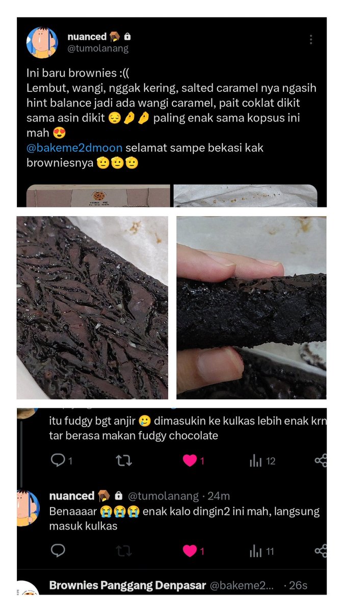 bakeme2dmoon's tweet image. Bantu RETWEET dong kakak~ 

Aku jual macam-macam brownies, ada OG Brownie &amp;amp; Matcha Brownie yg bisa ditambah macam-macam topping. Ada juga macam brownies yang lain.

Brownies nya fudgy, moist, chocolaty. Gak kering dan gak kemanisan (bisa request less sugar).