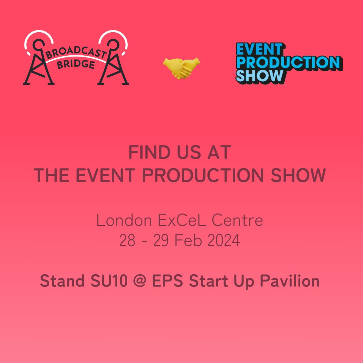 Everycast Labs (@everycastlabs) on Twitter photo NEXT WEEK: Meet the team and get an IRL demo of our remote guest software #BroadcastBridge 🤩
See you at <a href="/EventProdShow/">EventProductionShow</a> 28 - 29 Feb 👋
eventproductionshow.co.uk for details 🙂
#EPS24 #eventtech #broadcastmedia #videotech #AVtech #hybridevent #remoteevent #remoteguest NEXT WEEK: Meet the team and get an IRL demo of our remote guest software #BroadcastBridge 🤩
See you at <a href="/EventProdShow/">EventProductionShow</a> 28 - 29 Feb 👋
eventproductionshow.co.uk for details 🙂
#EPS24 #eventtech #broadcastmedia #videotech #AVtech #hybridevent #remoteevent #remoteguest