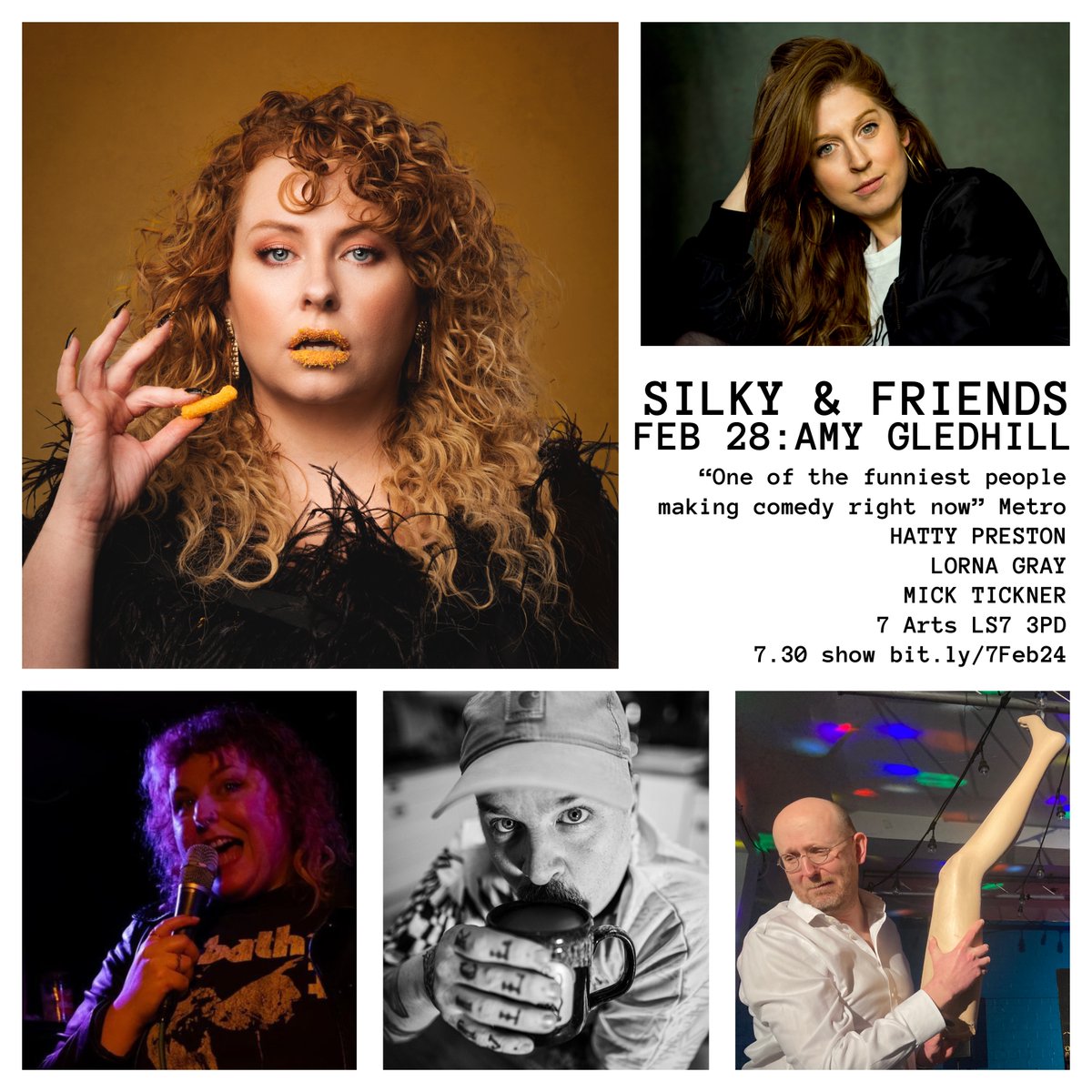 You, but happier, at another night of massive laughs. BOOK FIRST, THEN TELL YOUR PALS: we sell out. Last Wednesday of the month, since 2007! A stellar line-up for you. Wed 28 Feb 7Arts, 31a Harrogate Road, Chapel Allerton LS73PD (FULLY ACCESSIBLE) Tickets bit.ly/7Feb24